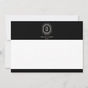Vintage Art Deco Monogram Gray/Black Flat Notecard