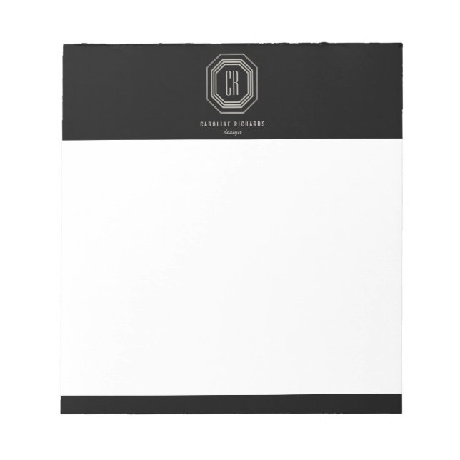 Vintage Art Deco Monogram Gray/Black Notepad (Front)
