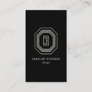 Vintage Art Deco Monogram Gray/Black Vertical Business Card