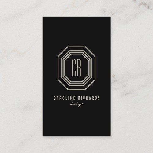 Vintage Art Deco Monogram GrayBlack Vertical Business Card