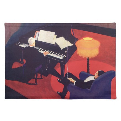 Vintage Art Deco Music Lounge Piano Player Pianist Cloth Placemat