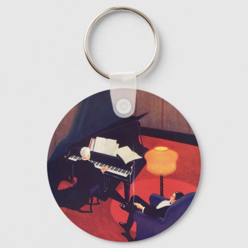 Vintage Art Deco Music Lounge Piano Player Pianist Keychain