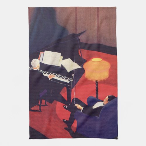 Vintage Art Deco Music Lounge Piano Player Pianist Kitchen Towel