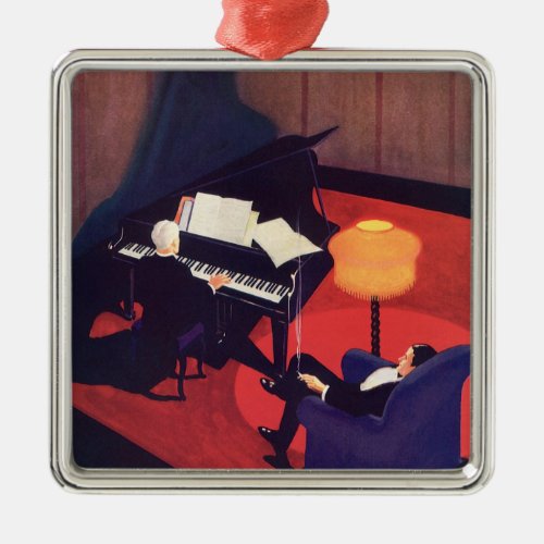 Vintage Art Deco Music Lounge Piano Player Pianist Metal Ornament