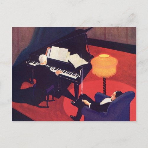 Vintage Art Deco Music Lounge Piano Player Pianist Postcard