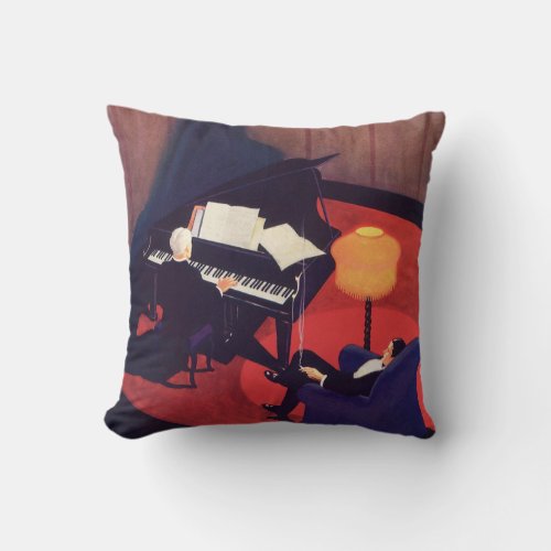 Vintage Art Deco Music Lounge Piano Player Pianist Throw Pillow