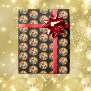 Vintage Art Deco New Year’s Eve Kiss Clock Wrapping Paper