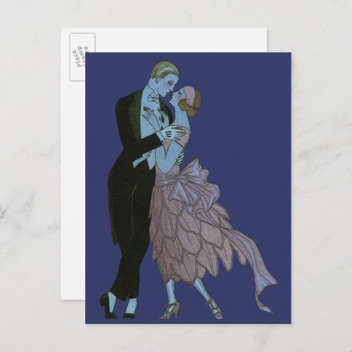 Vintage Art Deco Newlyweds Love Wedding Dance Announcement Postcard