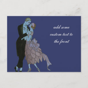 Vintage Art Deco Newlyweds, Love Wedding Dance Announcement Postcard