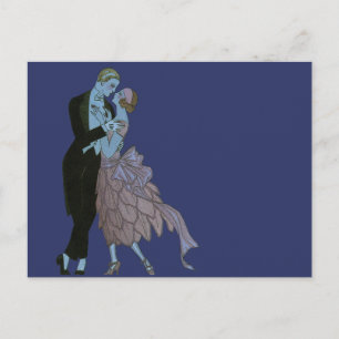 Vintage Art Deco Newlyweds, Love Wedding Dance Postcard