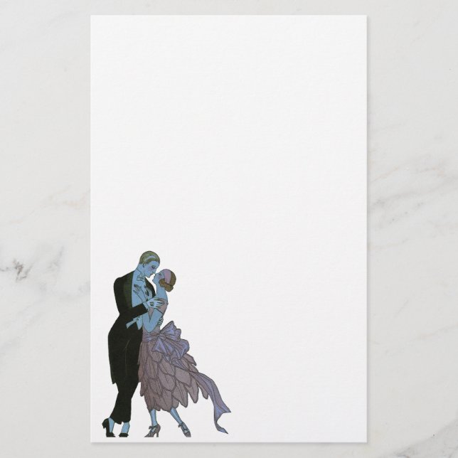 Vintage Art Deco Newlyweds, Love Wedding Dance Stationery (Front)