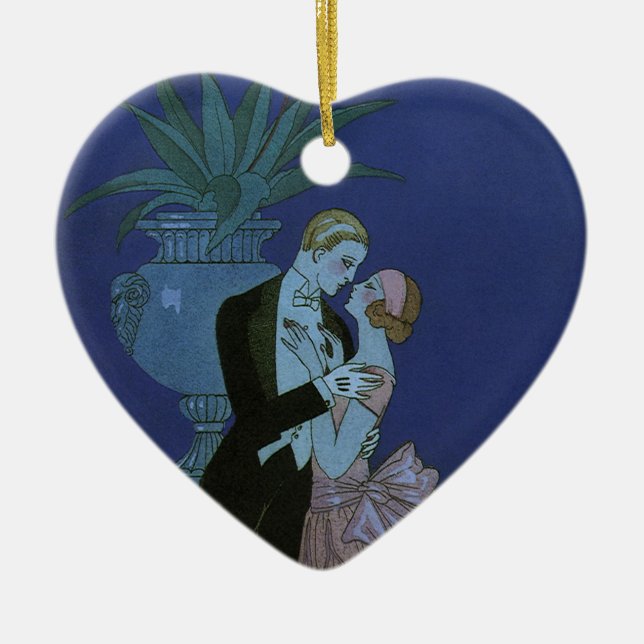 Vintage Art Deco Newlyweds, Oui by George Barbier Ceramic Ornament (Front)