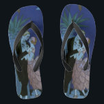 Vintage Art Deco Newlyweds, Oui by George Barbier Flip Flops<br><div class="desc">Vintage illustration love and romance art deco image with a man and a woman dressed in formal attire ballroom dancing in the moonlight; she is in an elegant wedding gown resembling a flower with petals and he is in his finest tuxedo. The couple is standing on a balcony overlooking the...</div>