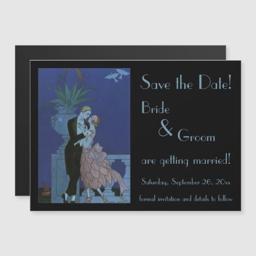 Vintage Art Deco Newlyweds Wedding Save the Date Magnetic Invitation