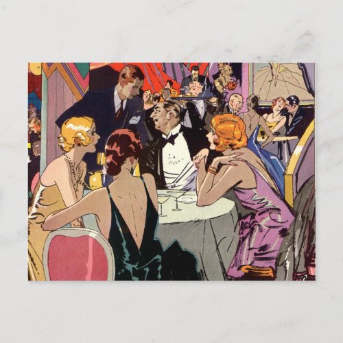 Vintage Art Deco Nightclub Cocktails Save the Date Announcement Postcard