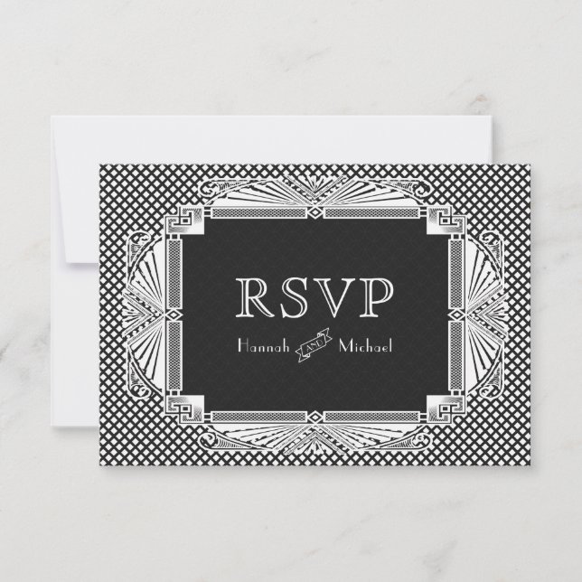 Vintage Art Deco Nouveau Black White RSVP Card (Front)