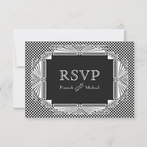 Vintage Art Deco Nouveau Black White RSVP Card