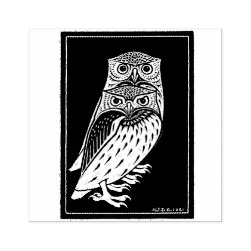 Vintage art deco owls rubber stamp