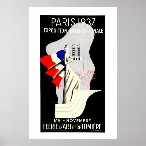 Vintage art deco Paris World expo 1937 Poster