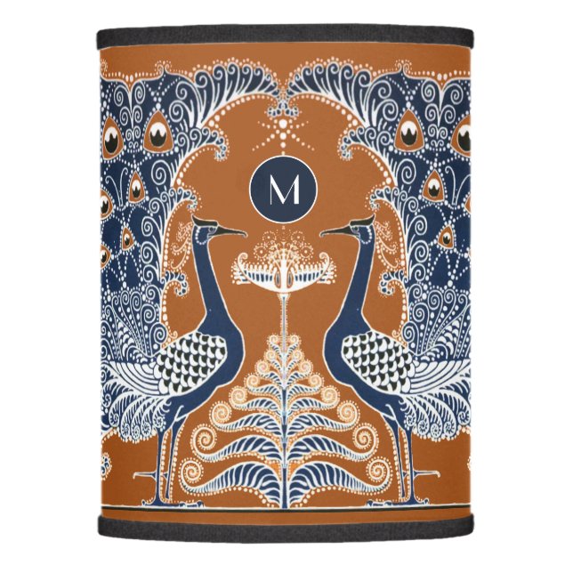 Vintage Art Deco Peacocks with Monogram Lamp Shade (Front)