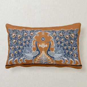 Vintage Art Deco Peacocks with Monogram Lumbar Pillow