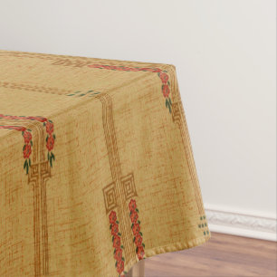 Vintage Art Deco Pink Flowers Pattern Tablecloth