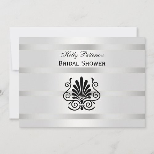 Vintage Art Deco Plume Black White H Bridal Shower Invitation