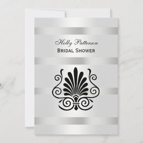 Vintage Art Deco Plume Black White V Bridal Shower Invitation