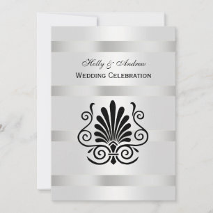 Vintage Art Deco Plume Black White V Wedding Invitation