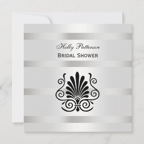 Vintage Art Deco Plume Blk White SQ Bridal Shower Invitation