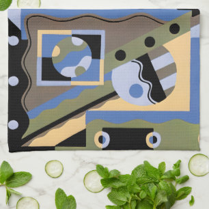 Vintage Art Deco Pochoir Jazz Cubism Pattern Kitchen Towel