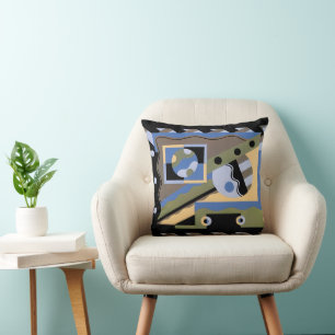 Vintage Art Deco Pochoir Jazz Cubism Pattern Throw Pillow