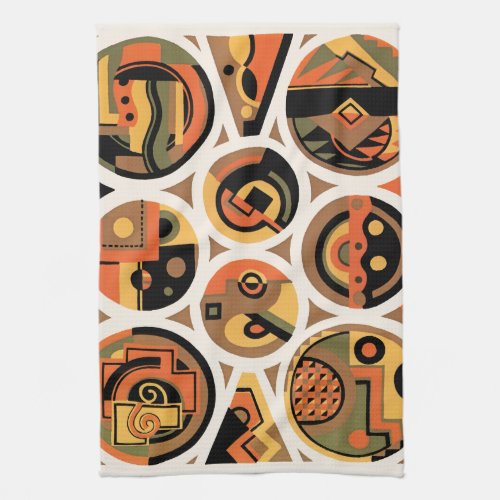 Vintage Art Deco Pochoir Jazz Geometric Circles Kitchen Towel