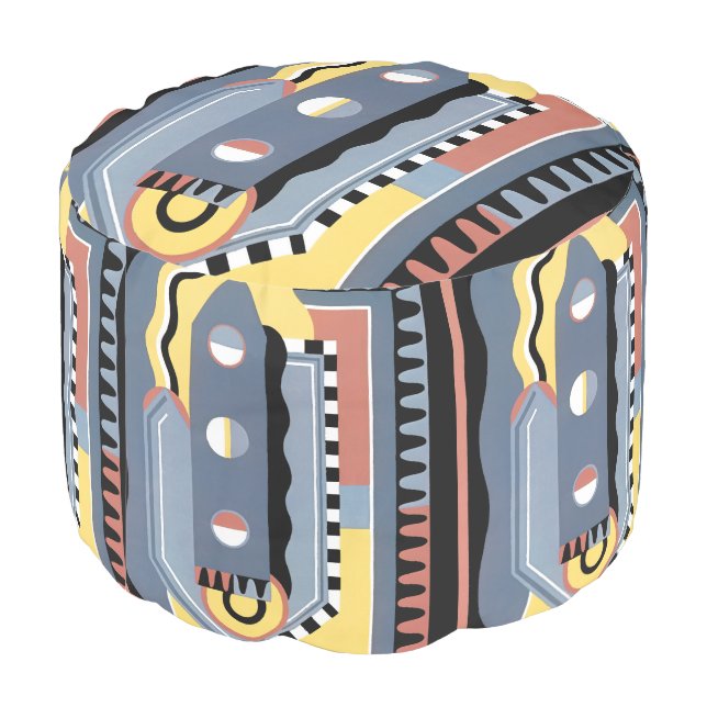 Vintage Art Deco Pochoir Jazz Geometric Patterns Pouf (Angled Back)