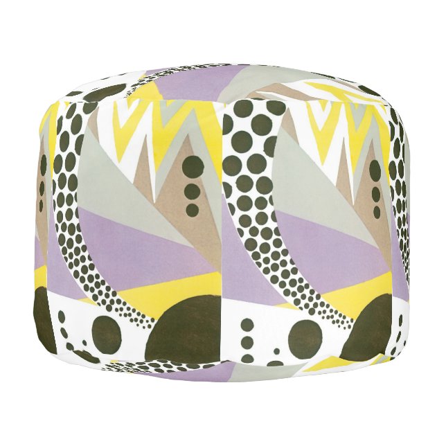 Vintage Art Deco Pochoir Jazz Geometric Patterns Pouf (Left)