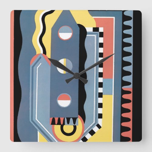 Vintage Art Deco Pochoir Jazz Geometric Patterns Square Wall Clock