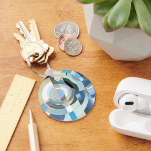 Vintage Art Deco Pochoir Jazz Geometric Shapes Keychain