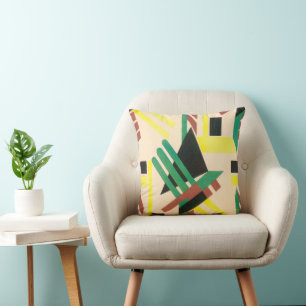 Vintage Art Deco Pochoir Jazz Geometric Shapes Throw Pillow