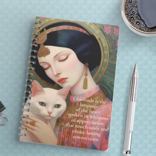 Vintage Art Deco Portrait of Lady and White Cat  Notebook