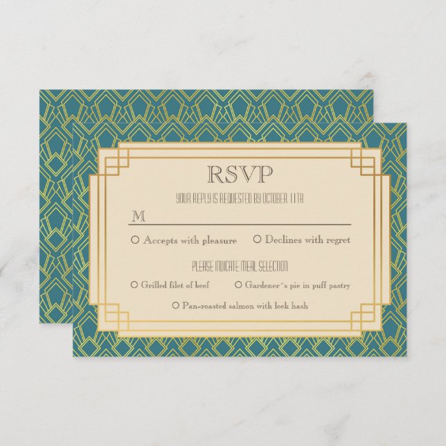 Vintage Art deco rsvp Invitation (Front/Back)