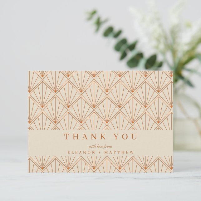Vintage Art Deco Rust Geometric Custom Wedding Thank You Card (Standing Front)