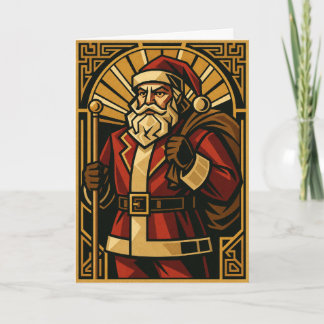 Vintage Art Deco Santa Red & Gold Christmas Card