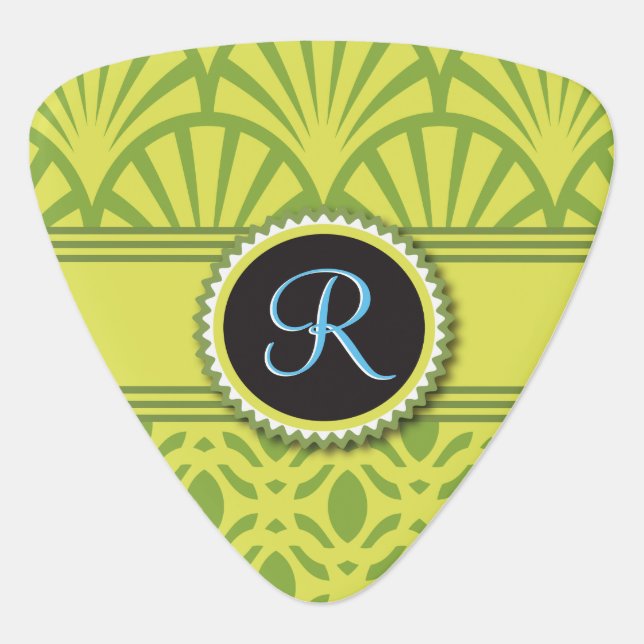 Vintage Art Deco Scalloped Lime Guitar Pick (Front)