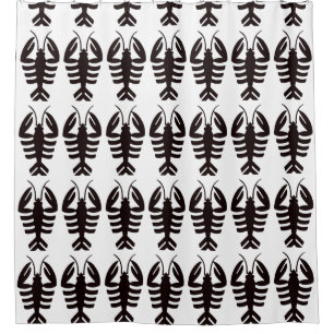 Vintage Art Deco Seafood, Lobster in Black Shower Curtain