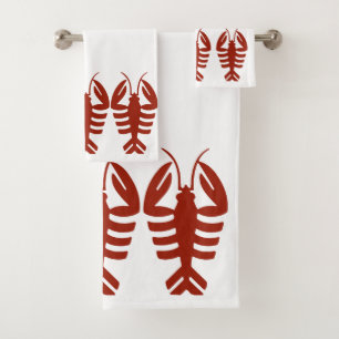 Vintage Art Deco Seafood Lobster in Red Bath Towel Set