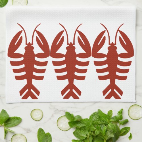 Vintage Art Deco Seafood Lobster in Red Kitchen Towel