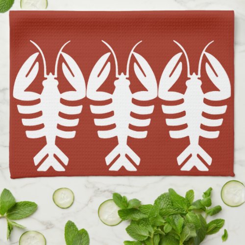 Vintage Art Deco Seafood Lobster in White Kitchen Towel