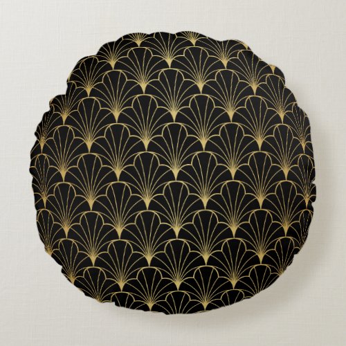 Vintage art deco seamless pattern round pillow
