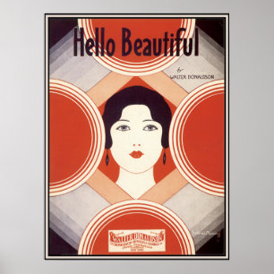 Vintage Art Deco Sheet Music Hello Beautiful Poster