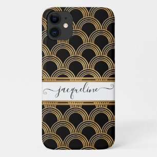 Vintage Art Deco Shell Pattern Gold and Black iPhone 11 Case